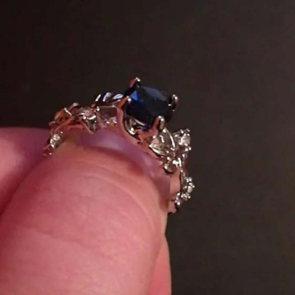 New Sterling Silver Blue White Sapphire Hand Crafted Floral Vine Flower Ring - Picture 14 of 14